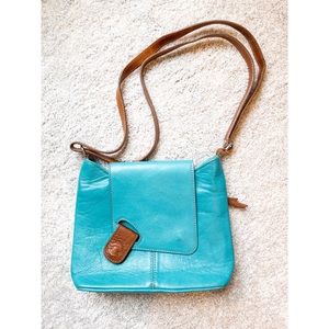 Borse in Pelle Blue and Tan Genuine Italian Leather Handbag